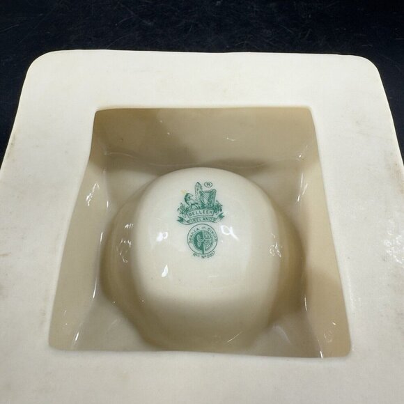 Vintage Belleek Ivory Porcelain Squared Raised Ashtray Dish Yellow Luster VTG - Picture 4 of 16